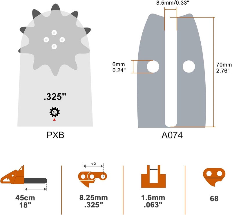 Savior 18 Inch Chainsaw Guide Bar and Chain Combo, .325" Pitch, .063" Gauge, 68 Drive Links for 025, 025C, MS250, MS251, MS251C-BE Chainsaws, Replacement 183PXLBA074 578780 (3*Chains+1*Bar) - Image 2